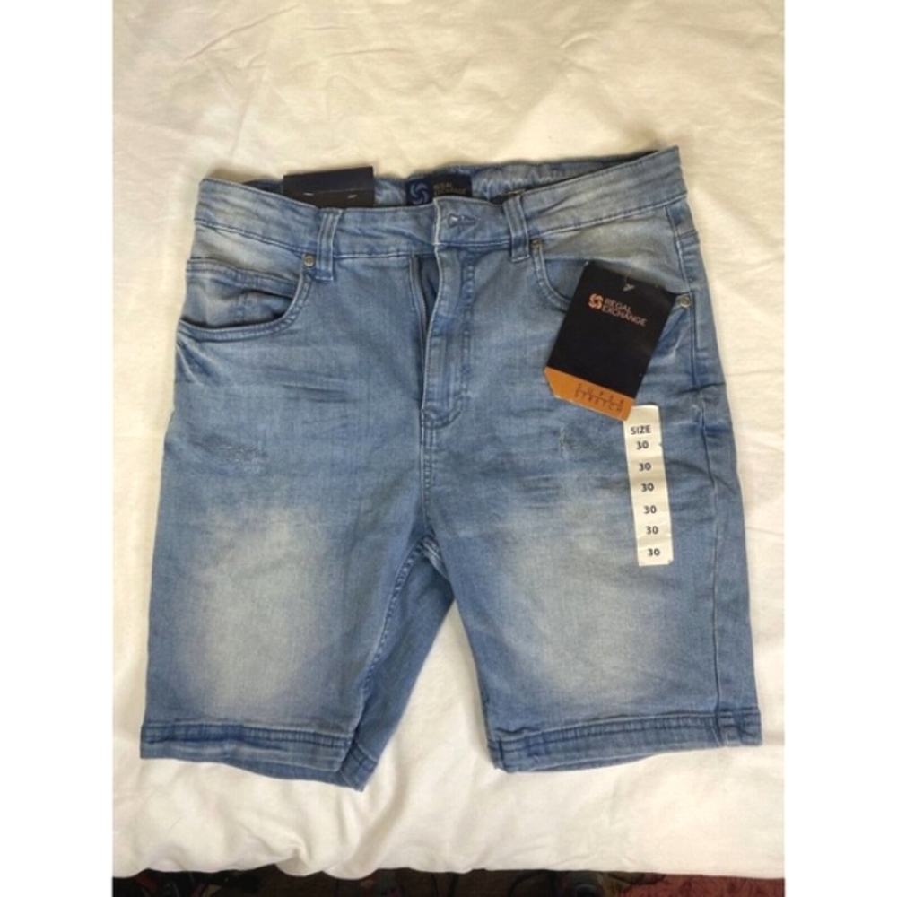 Regal Exchange Mens Denim Jean Shorts-Lite Wash Size 30 NWT Missing Button